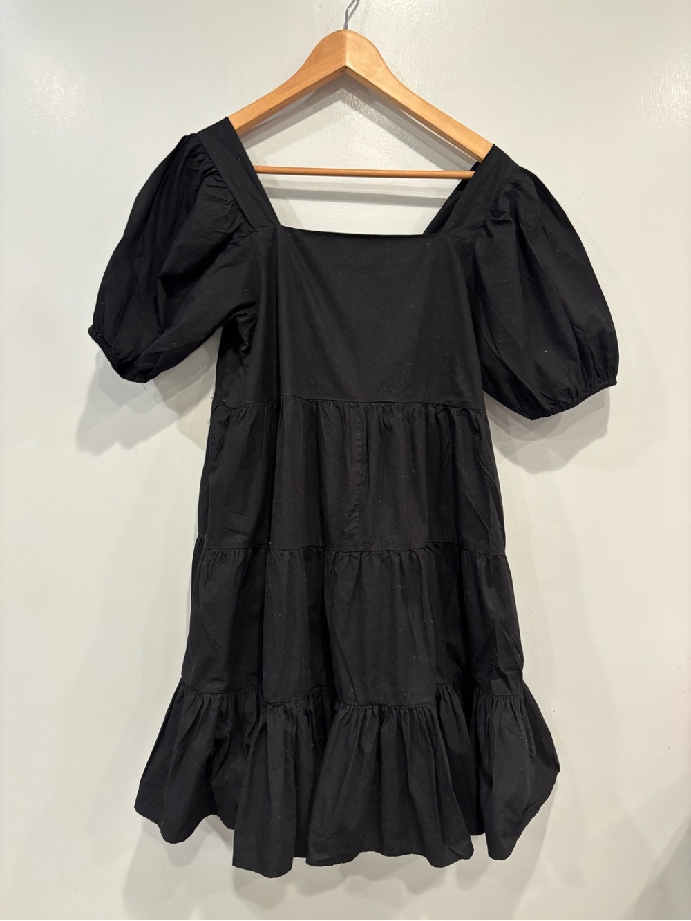 The Golden Globe Black Puff Sleeve Tiered Square Neck Dress